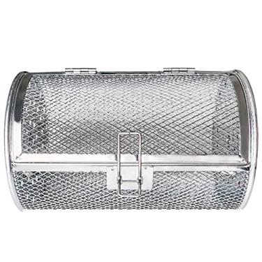 Imagem de Cesta Rotisserie de aço inoxidável Rotisserie cesta de grelha forno cesta redonda resistente ao calor grelha de cozinha torradeira ar fritadeira cesta de grelha ar fritadeira acessório 12x18cm (prata)