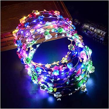 Imagem de Coroa de flor de LED Coxeer, 7 peças de coroa de flor de LED, coroa de cabeça luminosa de 10 LEDs flor, cabeça de flor para meninas, festas, casamentos, festivais, Natal, festa de