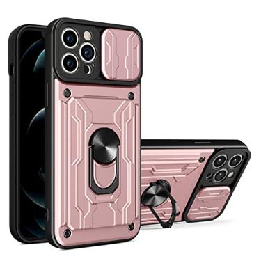 Imagem de Estojo para iPhone 13 12 11 Pro Max para iPhone XR XS Max com slot para cartão Suporte para proteção de câmera Capa de telefone, ouro rosa, para iPhone13 Pro Max