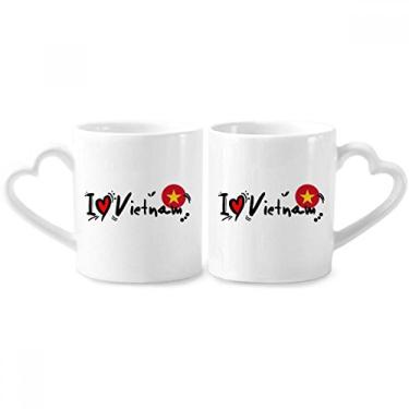 Imagem de I Love Vietnam Word Flag Love Heart Illustration Couple Porcelain Mug Set Ceramic Lover Cup Heart Handle