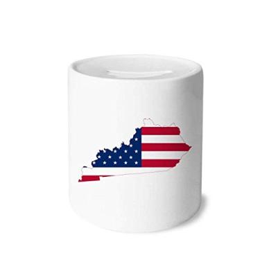 Imagem de DIYthinker Kentucky USA Map Stars Stripes Flag Shape Money Box Saving Banks Ceramic Coin Case Kids Adults