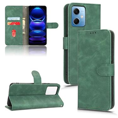 Imagem de Capas de telefone Business Skin Feel compatíveis com Xiaomi Redmi Note 12 12 Pro 5G capa de couro slots para cartão clipe carteira capa de telefone à prova de choque (verde, Redmi Note 12 5G)
