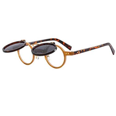 Imagem de Óculos de sol punk redondo flip masculino feminino vintage armação pequena óculos de sol feminino moda óculos UV400, C2OrangeLeoaprd, tamanho único