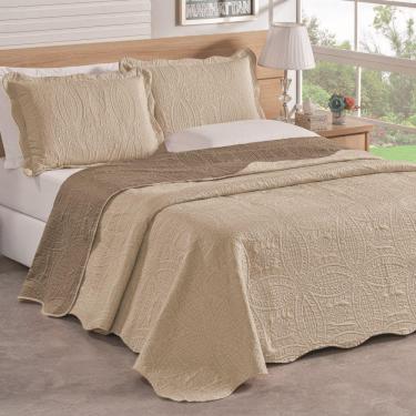 Imagem de Colcha Casal Padrão Bouti dupla Face 03 Peças - Cáqui