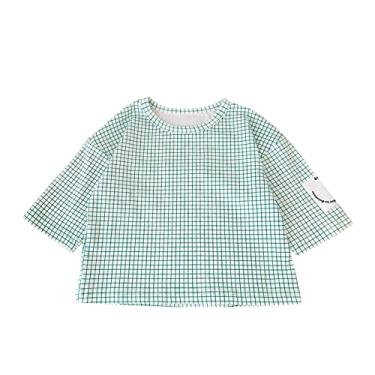Imagem de Zanjkr Camisetas infantis para meninos, recém-nascidos, bebês, meninos, meninas, xadrez, patchwork, manga comprida (azul, 2 a 3 anos)