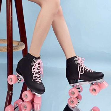 Imagem de Patins De Velocidade Para Mulheres Adulto 4 Rodas Patins Ao Ar Livre Retro Quad Two Line Skate Shoes Para Meninas,Preto,40,Remarkable88