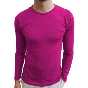 Imagem de Camiseta Masculina Básica Gola Redonda Manga Longa cor:rosa-pink;tamanho:m