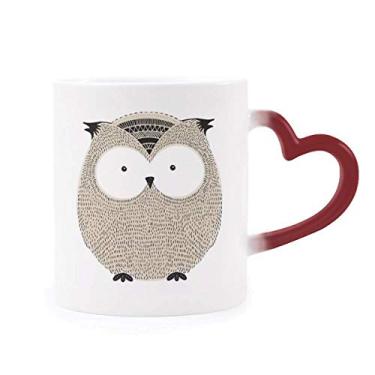 Imagem de Caneca de grés com coruja gordinha, sensível ao calor, vermelha, muda de cor