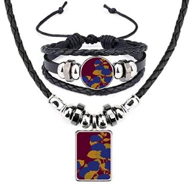 Imagem de Conjunto de joias de pulseira de couro azul dourado com flor da cultura japonesa