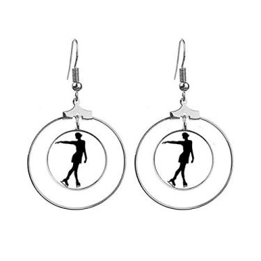 Imagem de Brincos femininos de inverno com estampa esportiva de patinação e argola pendente, joia circular