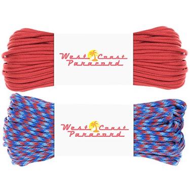 Imagem de Pacote econômico West Coast Paracord de 200 pés – Duas fivelas de 30 metros de qualidade feitas nos EUA 550 Paracord – Pacote e economize (Vermelho imperial e macaco para bebê)