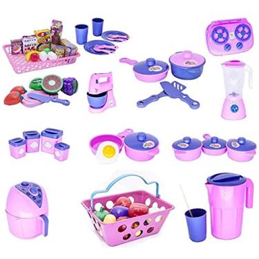 Imagem de Kit Cozinha Infantil Jogo Panela Mercado Fogão Frutinhas 60pÇ