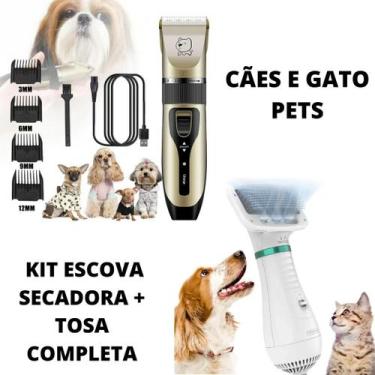 Imagem de Kit Maquina De Tosa Aparadora Profissional P/ Cachorro Pets +Portátil