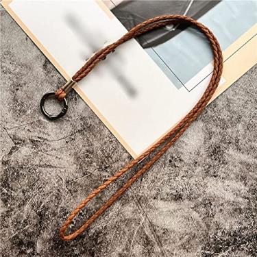 Imagem de Corda de couro Alças trançadas em PU para chaves Cordão para celular Chaveiros Alças para pescoço Corrente antifurto para celular, marrom 02