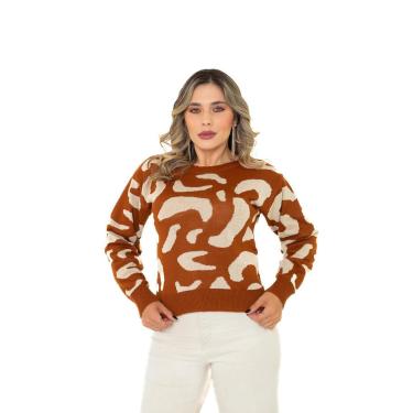 Imagem de Blusa Feminina Tricô Gola Alta Animal Print 0164-Feminino