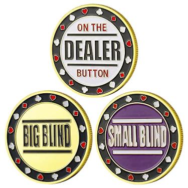 Imagem de Kit 3 Fichas de Poker Profissional em Metal de Luxo para Posição no Pôquer + Estojos (DEALER + BIG BLIND + SMALL BLIND)