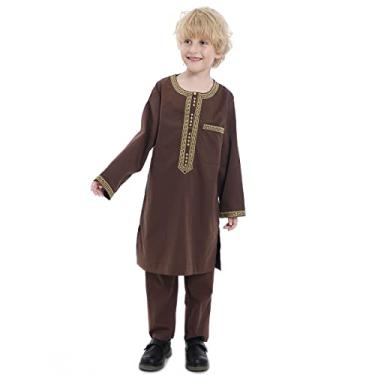 Imagem de Leste Europeu Albânia Menino fantasia masculina roupa étnica tradicional criança albanesa show adolescente jogar festa performance roupas (conjunto de café + boné aleatório, 130-140 cm de 9-10 anos)