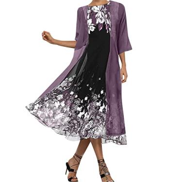 Imagem de Vestido reto feminino casual moda malha patchwork vestido feminino feminino estilo vintage vestido de formatura slim fit, Roxo, 3G