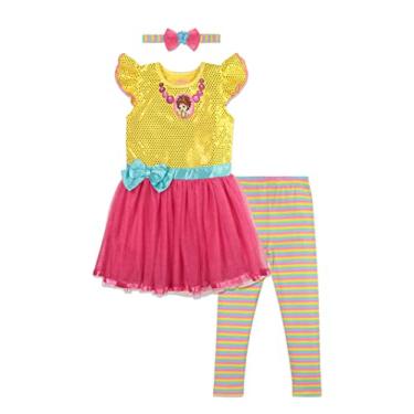 Imagem de Disney Conjunto de 3 peças Fancy Nancy Dress Leggings e faixa de cabeça para crianças grandes, Fancy Nancy, 5 Anos