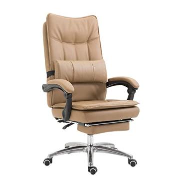 Imagem de Boss Chairs Cadeira executiva gerencial com apoio lombar, cadeira de escritório giratória reclinável de 170 ° com apoio para os pés, cadeira ergonômica de couro PU para computador (cor: cáqui)