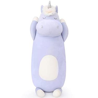 Imagem de MorisMos 36.2" Unicorn Body Pillow Large Hugging Pillow Unicorn Stuffed Animal,Soft Plush Toy for Kids Girl, Animal Body Pillow for Christmas Birthday Valentine's Day, Blue