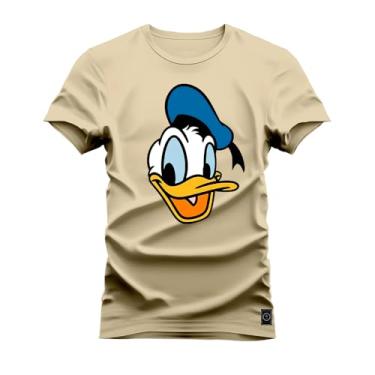 Imagem de Camiseta Plus Size Confortável Premium Macia Pato Donald Bege G4