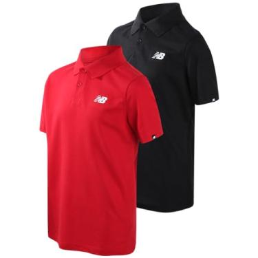 Imagem de New Balance Camiseta polo para meninos – Pacote com 2 camisetas de manga curta e ajuste seco – Camisa de golfe com gola de desempenho (8-20), Preto/vermelho, 18-20
