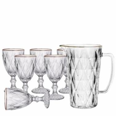 Imagem de Jogo de Jarra e Taças com Fio de Ouro Transparente 7pç Servi Água Suco Refrigerante