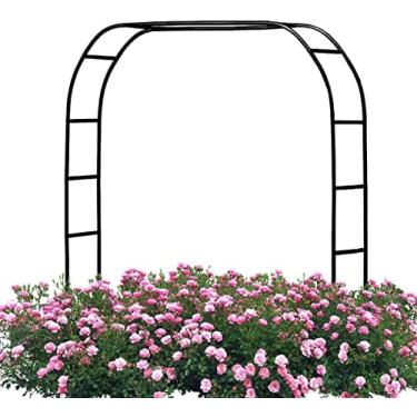 Imagem de Arco de metal preto Arcos de flores de casamento Treliça resistente às intempéries Pérgula de jardim para plantas trepadeiras Decoração de tema de videira W120 X H220cm, W160 X H220cm, W180