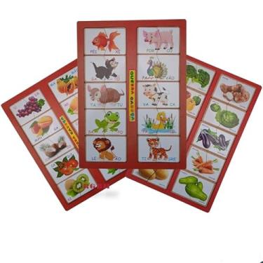 Imagem de Brinquedo Pedagógico Em Madeira Quebra Cabeça Metades Frutas e Animais Premium (Legumes)