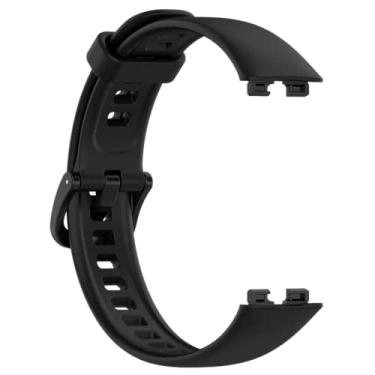 Imagem de Pulseira Alça de Silicone Compatível Hu awei Band 8 / Hu awei Band 9 (Tradicional - Trava clique) (Preto)