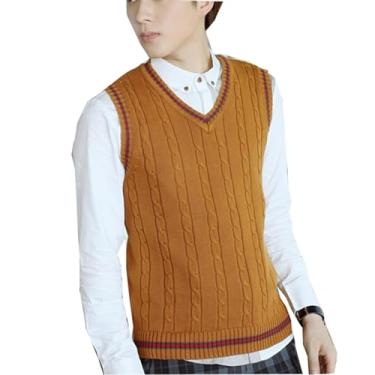 Imagem de JMSUN Suéter masculino de malha com decote em V, Quventude colete de lã tricotado masculina
