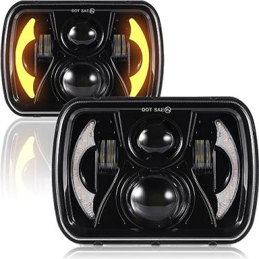 Imagem de auronto Faróis de LED de 12,7 cm x 17,8 cm com farol DRL/seta H6054 6054 7x6, feixe selado alto/baixo H5054 69822 6052 compatível com Wrangler YJ Cherokee XJ MJ Chevy GMC Kenworth - 2 peças