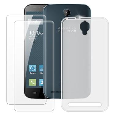 Imagem de MILEGOO Capa Alcatel One Touch Flash Plus + 2 peças protetoras de tela de vidro temperado, capa de TPU de silicone macio à prova de choque para Alcatel One Touch Flash Plus (5,5 polegadas) branca