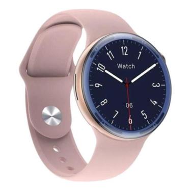 Imagem de Relogio Smartwatch Redondo Feminino Rosa Serie 9 Para Samsung Android