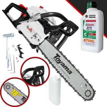 Imagem de Motosserra Profissional Á Gasolina Toyama TCS58H Com ÓLEO STIHL 2T 55cc 3,2HP 12.000RPM Ideal Para Corte e Poda de Galhos e Árvores
