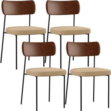 Imagem de Kit 04 Cadeiras Para Sala De Jantar Melina L02 Couríssimo Marrom Linho Bege Escuro - Lyam Decor