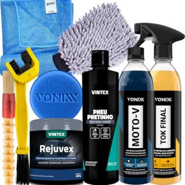 Imagem de Kit Completo Lavagem De Moto Tok Final Moto-v Pneu Pretinho Vonixx