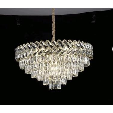 Imagem de Lustre Dourado de Cristal Tradicional e Elegante, Luminária Clássica para Hall, Sala de jantar, Entrada. 60cm, 9 Bocais E14 8106S