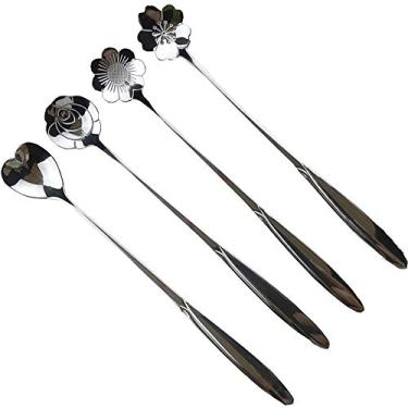 Imagem de Colher de cabo longo, colher de chá gelado, colher de mexer, colher criativa de aço inoxidável para misturar, chá, bolo, açúcar, colher de sorvete de sobremesa, mexer de coquetel, café, milkshake, beb