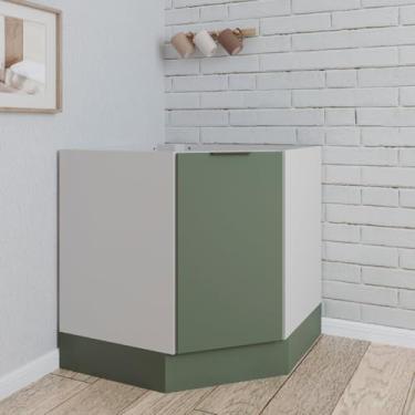 Imagem de Balcão Canto Oblíquo sem Tampo com Rodapé Puxador 150mm Ipanema CabeCasa MadeiraMadeira Verde Folha/Branco