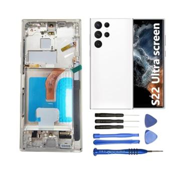 Imagem de Substituição de tela para Samsung Galaxy S22 Ultra 5G S908E S908E/DS S908U S908W S908B/DS 6,8 polegadas com moldura e capa traseira Display Touch Digitizer Assembly (BRANCO)