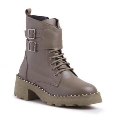 Imagem de Coturno Feminino Couro Bota Cano Médio Tratorado Spikes-Feminino