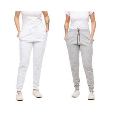 Imagem de KIT COM 02 CALÇAS MOLETOM PLUS SIZE FEMININA JOGGER SLIM FIT BÁSICA LISA-BRANCO-PRETO-G4-Feminino
