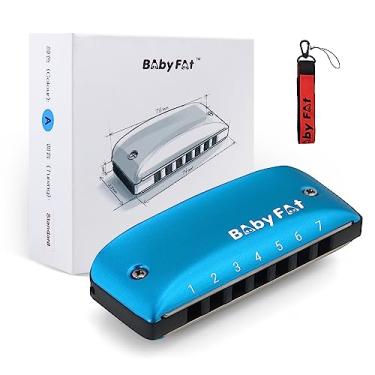 Imagem de BabyFat Conjunto de mini gaita azul de 7 furos, gaita diatônica com cordões gratuitos, presentes para crianças e iniciantes, instrumento musical fácil de tocar (uma chave)