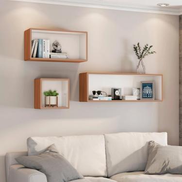 Imagem de Conjunto 3 Nichos Decorativos para Sala de Parede em MDF Freijó Off White Dalla Costa