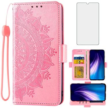 Imagem de Asuwish Capa carteira compatível com Xiaomi Redmi Note 8 Pro, protetor de tela de vidro temperado, porta-cartões de crédito, acessórios para bolsa de pulso, capa de celular para Redme Note8 8pro ouro