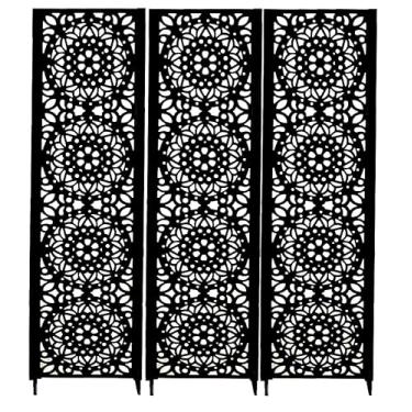 Imagem de 3 Biombo Pintado Divisoria Separador de Ambiente MDF Com Pés Preto ou Branco (Mandala, Preto)