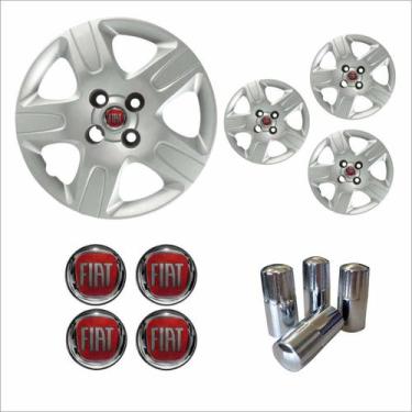 Imagem de Jogo Calota Aro 14 Strada 2013 à 2020 Fiat + Emblema Resinado + Tampa 