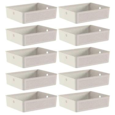 Imagem de Kit 10 Cestos Organizador Ou Flow Bege 8,2 Litros sem Tampa